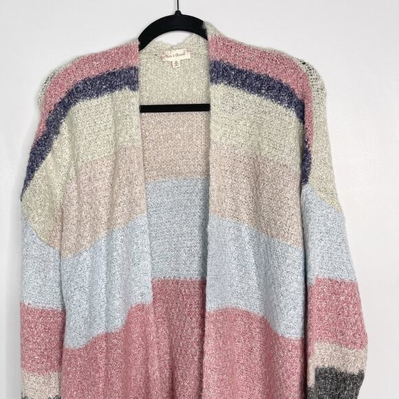 New Hem & Thread M Blue Pink Gray Colorblock Stripe Long Length Cardigan Sweater - Picture 3 of 10